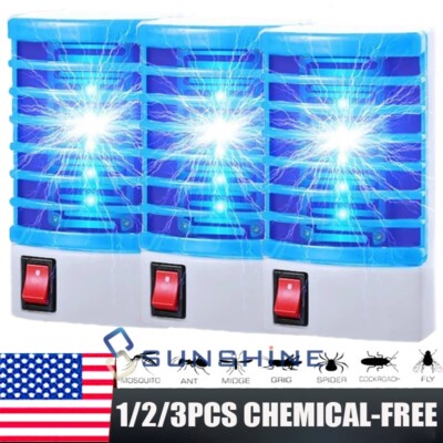 1/2/3 Plug in Electric Mosquito Killer Insect Fly Zapper Lamp LED Repellent Trap