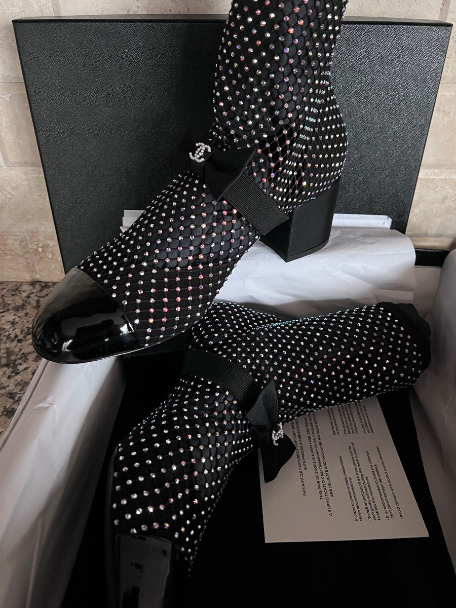 CHANEL 23S NEW TAGS GORGEOUS BLACK CRYSTAL BOOTS SHOES BOW CHANEL 23S NEW TAGS GORGEOUS BLACK CRYSTAL BOOTS SHOES BOW