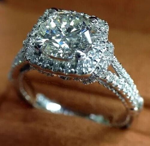 2,00 kt Rundschliff Moissanit Split Halo Verlobungsring Echt 925 Sterlingsilber - Bild 1 von 3
