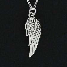 ANGEL WING With ROSE Necklace on Cable Chain or Charm Only Pewter Angels Feather