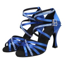 Latin Dance Shoes Mid Heeled Satin Diamond Studded Soft Soled Ballroom Shoes