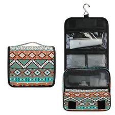 Hanging Toiletry Bag Ethnic Aztec Geometric Portable Travel Cosmetic Makeup B...