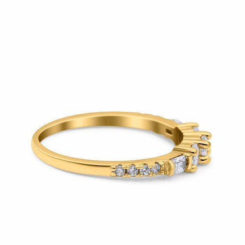 Alianza simple anillo de boda baguette redondo simulado plata de ley 925 (6 mm) - Imagen 8 de 24