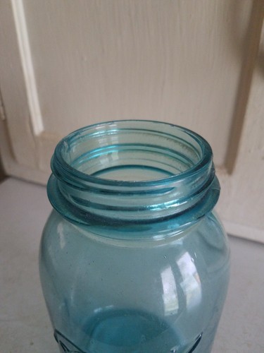 Vintage (falsch geformtes) KUGEL Einmachglas aquablau/oval geformt ~ perfekter Einmachglas - Bild 5 von 6