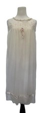 VTG 60's Double Chiffon Sheer Nightgown Lingerie Bow Off White Floral Nylon L