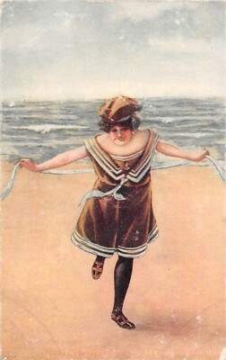 Pretty Lady Wearing Swim Dress or Suit on the Beach - Old Postcard | eBay