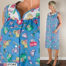    LEISURE LIFE Size M Blue Robe House Dress Patio Cotton Blend NWOT