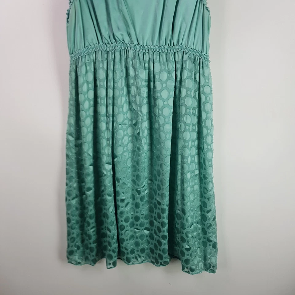 Studio M Silk Dress XL Green Circle Gathered Tiered Sleeveless Relaxed Foto 3 de 4