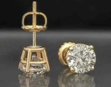 1.56 CT Round Natural Diamond Studs Earrings in 14K Yellow Gold New 14K