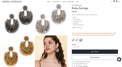 Posha Style Earrings in Silver Gunmetal Color by Designer Deepa Gurnani - Picture 10 of 10