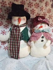 2 Primitive Mr Mrs Snowman Christmas Decor Holiday Farmhouse Decoration 14-17"