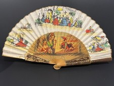 Vintage Hand Painted Spanish Fan Depicting Bull Fight