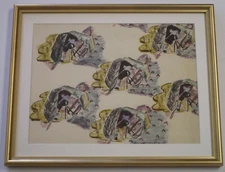 MID CENTURY PAINTING ILLUSTRATION SKI POSING WOMAN ABSTRACT CUBISM CUBISM VNTG