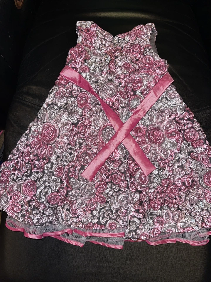 Vestido de fiesta Iris & Ivy niña rosa floral con volantes sin mangas talla 4 Foto 3 de 3