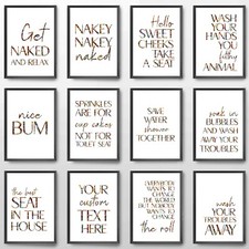 Bathroom Toilet Wall Art Happy Floral Text Funny Prints Picture Posters Quotes