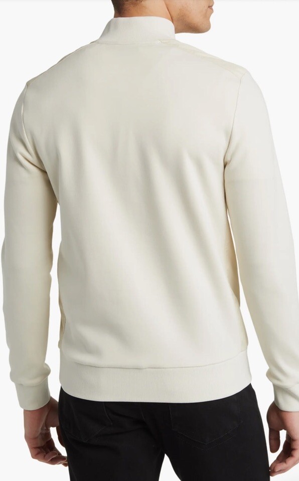 ホワイトセーター ゴールド刺繍ロゴ $178 Hugo Boss Men's Sidney Half Zip Cotton Blend Pullover Open