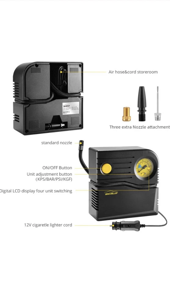 Mini compresor de aire portátil inflador de neumáticos de coche Windgallop para neumáticos de coche neumático de 12 V Foto 4 de 4