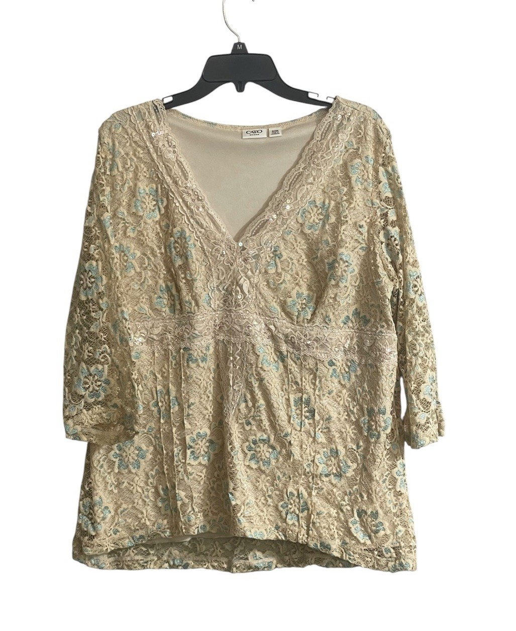 VTG Cato Y2K Lace Top Sz 18-20 Sequin Empire Waist Sheer Boho Fairy Whimsical