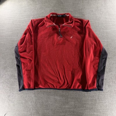 Nautica Fleece Pullover Mens Small Red Quarter Zip Colorblock Excellent Logo