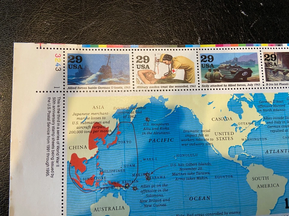 US Stamps, Scott 2765 - 2774 "WW II " Turning the Tide " 29c Block of 10 (1993) - Image 2 of 4