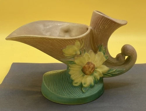 Roseville Peony Pink 1942 Pottery Ceramic Double Cornucopia Vase 172 5.5”!