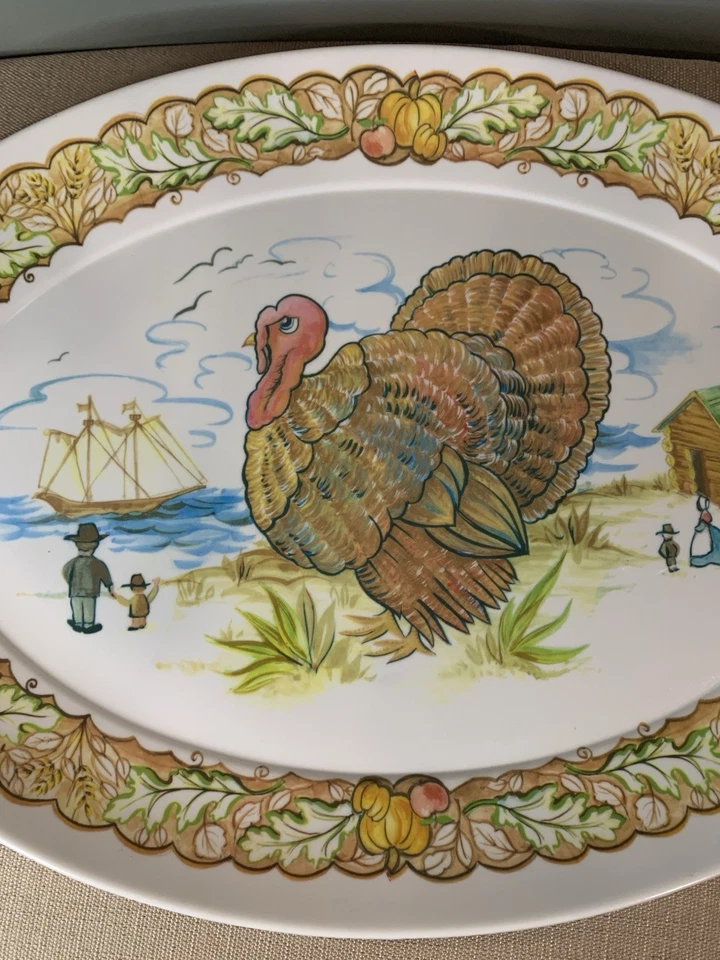 Plato de pavo melamina Brookpark #1521 vintage plato de acción de gracias otoño Foto 3 de 4