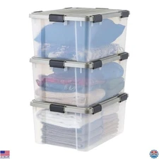 IRIS USA 60 Qt Storage Bins with Gasket Seal Lid, 3 Pack - BPA-Free, Heavy Duty