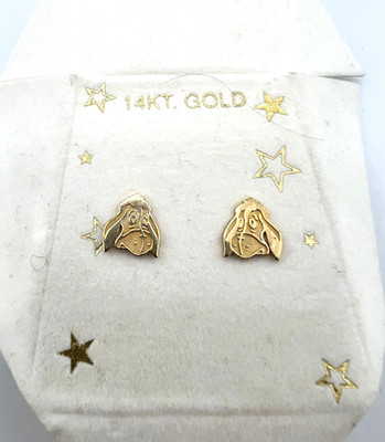 Disney VD 14K yellow gold stud earrings Gloomy Eeyor from Winnie The Pooh  card