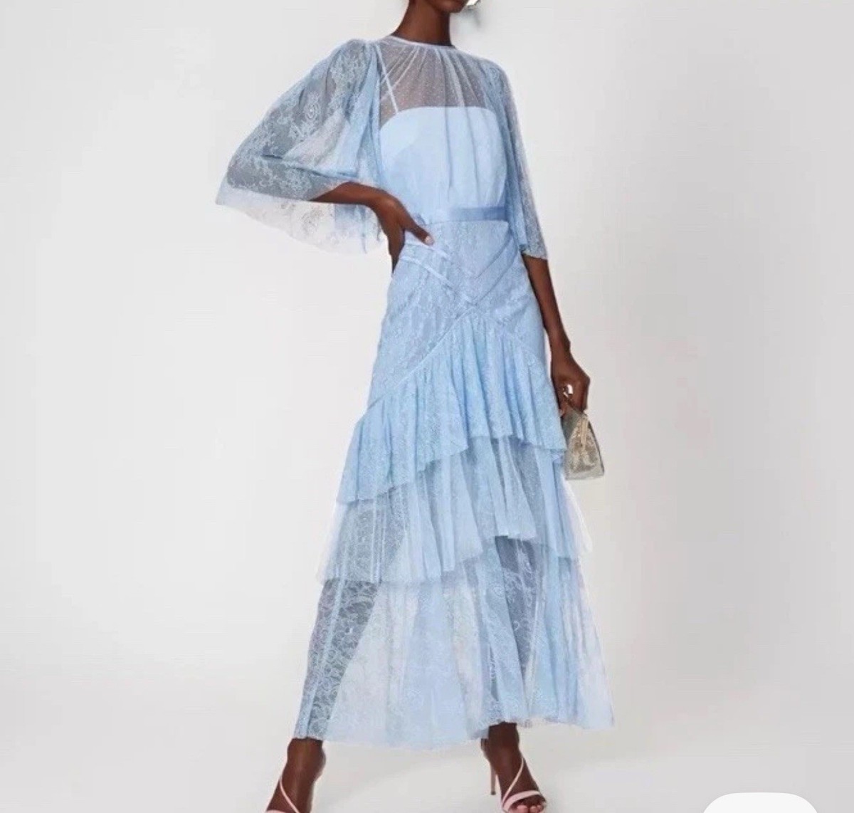halter dress floral Cloudy Blue Floral Chain Halter Midi Dress