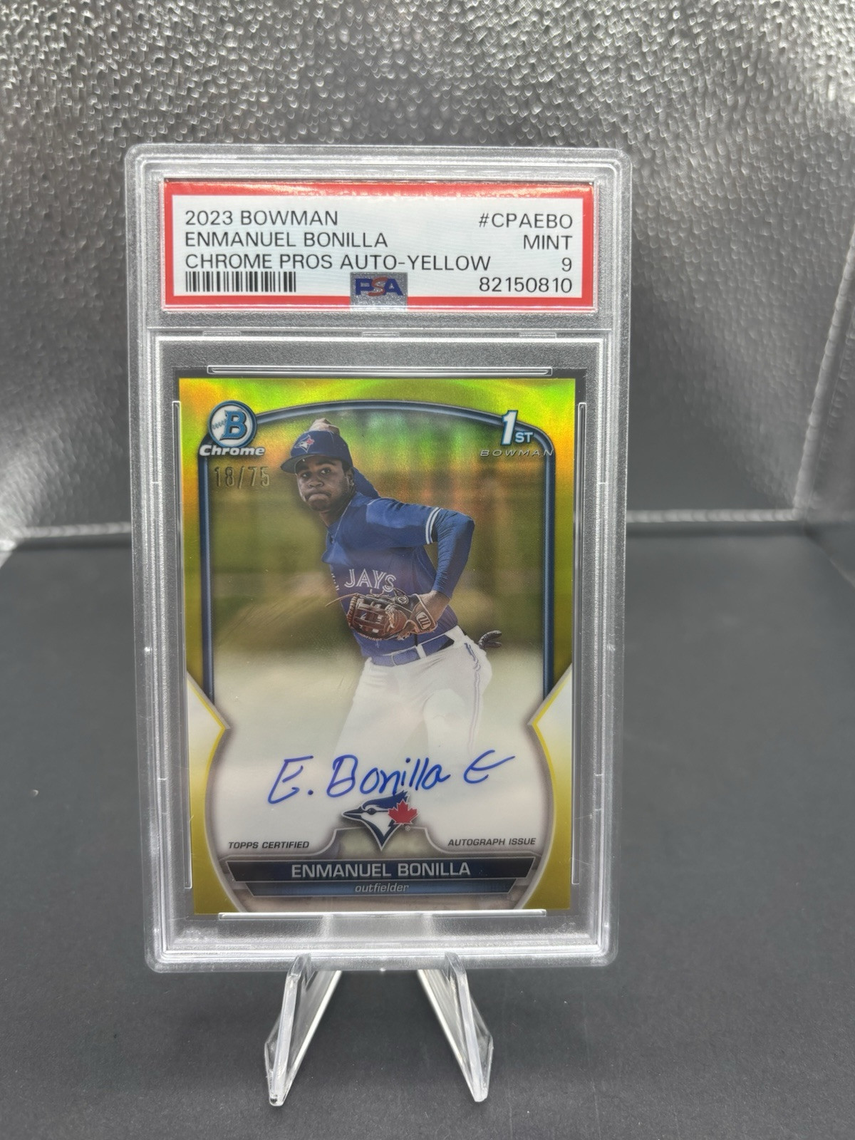 ENMANUEL BONILLA 2023 BOWMAN CHROME PROSPECT 1ST YELLOW REFRACTOR AUTO /75