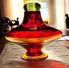 Blenko Glass UFO Visitor Flying Saucer Decanter -Tangerine -Absinthe Stopper-1st