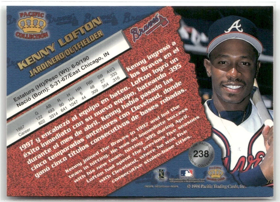 1998 PACIFIC CROWN COLLECTION SILVER KENNY LOFTON ATLANTA BRAVES #238 PARALLEL - Image 2 of 3