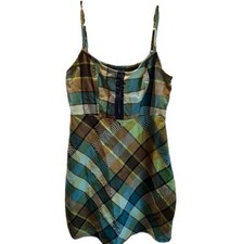 Urban Outfitters Dress Small Green Plaid Spagetti Strap Preppy Mini Classic