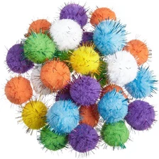 30Pcs 1.2inch/3cm Sparkle Balls for Cats - Interactive Toy Pom Pom Fuzzy Tinsel 