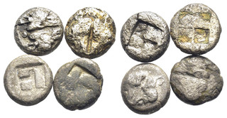 FITZ LOT 4 GREEK COINS OBOLS SILVER INCUS ØNON807