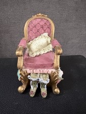 Vintage Dezine Chair Shaped Trinket Box Jewelry Box Hand Painted Flowers Cat