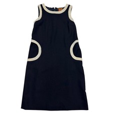 Tory Burch Shift Dress Navy Blue & Ivory Wool Blend Mod Mini size 8