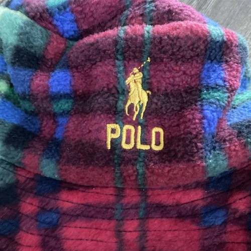 POLO RALPH LAUREN Men's Hat L/XL Plaid Fleece Bucket HAT Used pre owned - Picture 2 of 7