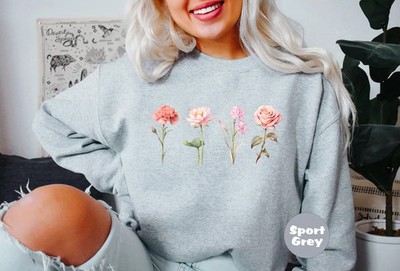 Personalized Birth Flower Sweatshirt Custom Design Unique Gift