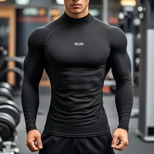 Men's Running Turtleneck Quick-Drying LongSleeved Sports Fitness Tight Tops Tees