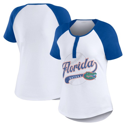Women's WEAR by Erin Andrews White Florida Gators Baseball Logo Raglan Henley