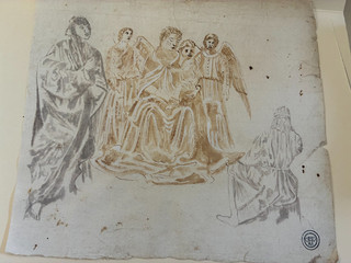 16 C. Italian old master " Virgin and Child " Ink/wash/ old laid paper drawing