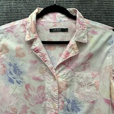 Lauren Ralph Lauren Women L Pink Purple Floral Pajama Set Cotton Button Front