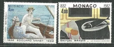 MONACO 1349-50 MNH IN A BOAT, BY MANET, LES POISSONS NOIR, BY BRAQUE SCV 8.00