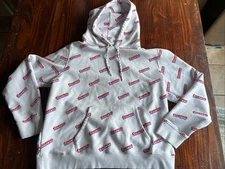 New Costco Wholesale Hoodie White All Over Logo Print sweater kirkland vintage