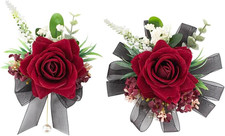 Burgundy  Black Rose Corsage and Boutonniere Set for Weddings and Events