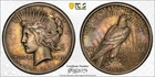 1921 Peace Dollar - PCGS AU55 - Dual Sided Toning - Rainbow Toning Reverse