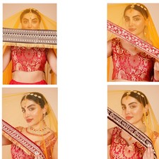 Wedding Bridal Dupatta Women's Yellow Net Dupatta With Heavy Embroidery Lace