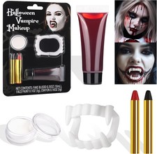 Halloween Vampire Makeup Kit with White Face  Body Paint, Fake Blood, Black