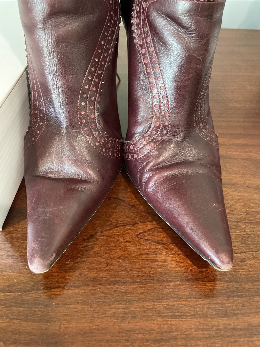 Christian Louboutin Burgundy Leather Boots, Size 37 With Box